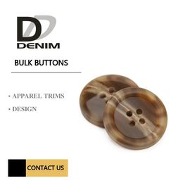 Brown 4 Holes Plastic Buttons For Suits & Coats Horn Effect Finish